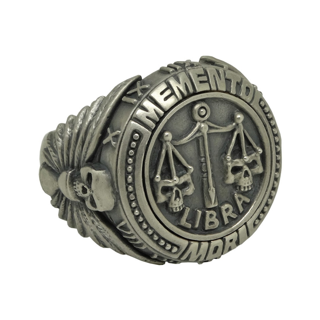 Anello con sigillo in acciaio da uomo, chitarra rock star, teschio motociclista