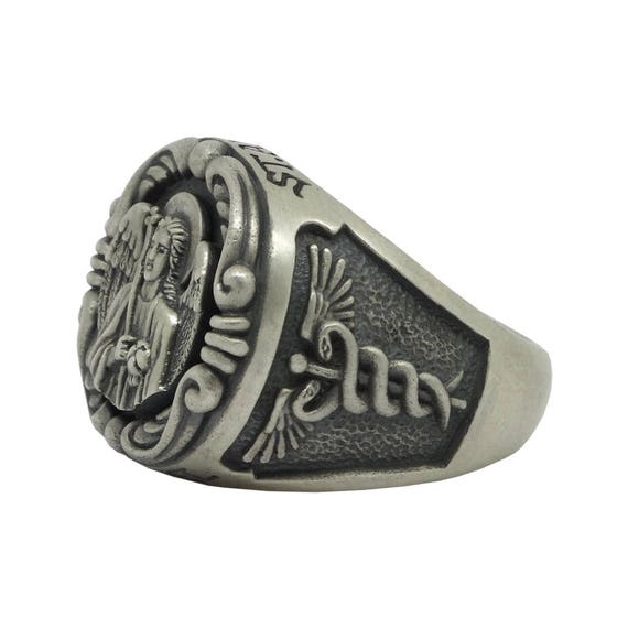 925 Argento Sterling Iron Cross Serpente Serpente Anello Massonico Biker realizzato a mano