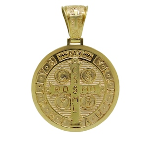 Solid 10K or 14K Gold Saint Benedict Pendant Medal Cross Exorcism Catholic Men&#39;s Woman’s Gift