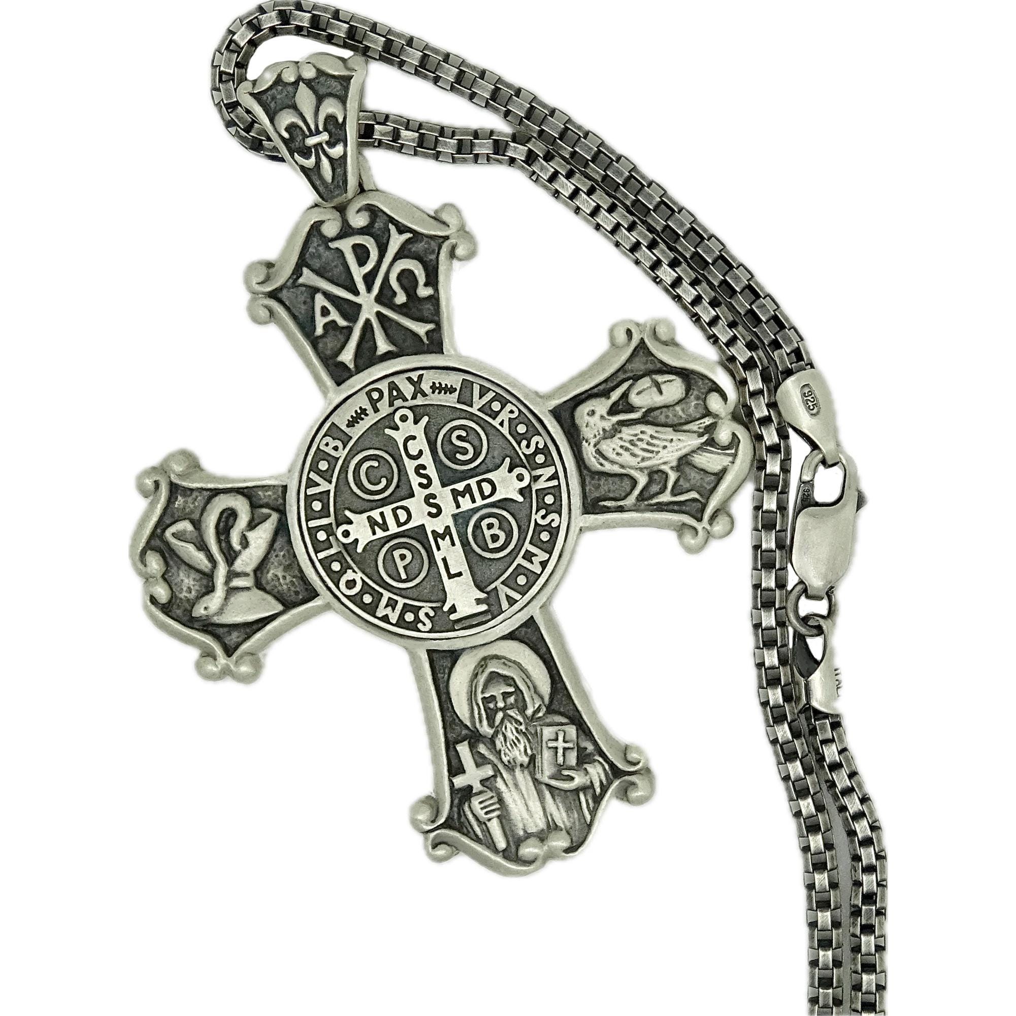 Handcrafted Sterling Silver Saint Benedict Cross Pendant Necklace - Etsy