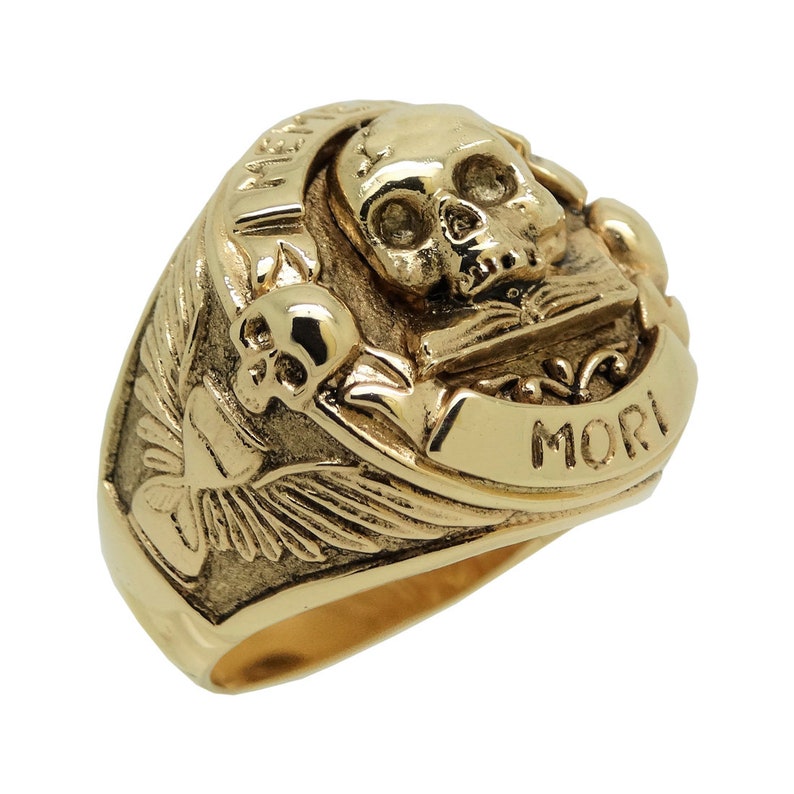 Masonic gold mens ring Solid yellow gold 14K ring Skull Etsy
