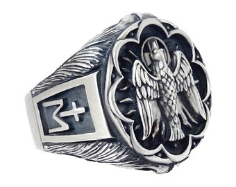Virgin Mary Sacred Cross Holy Spirit Dove Sterling Silver 925 Men’s Ring Handcrafted Christian Roman Catholic Orthodox