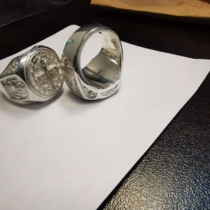 Polished Finish Saint Benedict Silver 925 Men&#39;s Ring Exorcism SOLID INSIDE