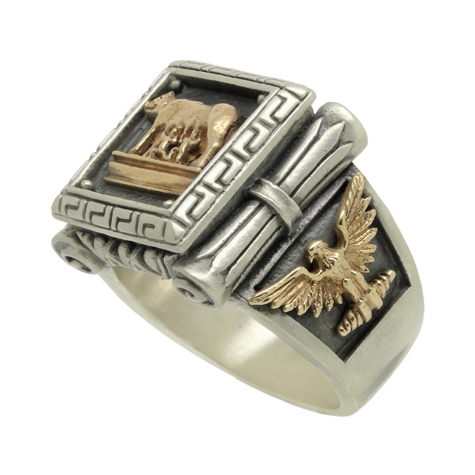 Solid Gold 10K and Sterling Silver Men Ring Roman Empire SPQR | Etsy