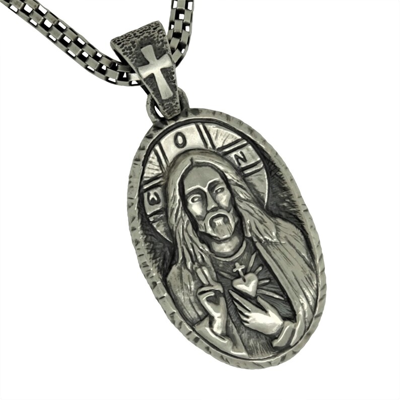 Sacred Heart Jesus Christ Sterling Silver 925 Pendant With Chain ...