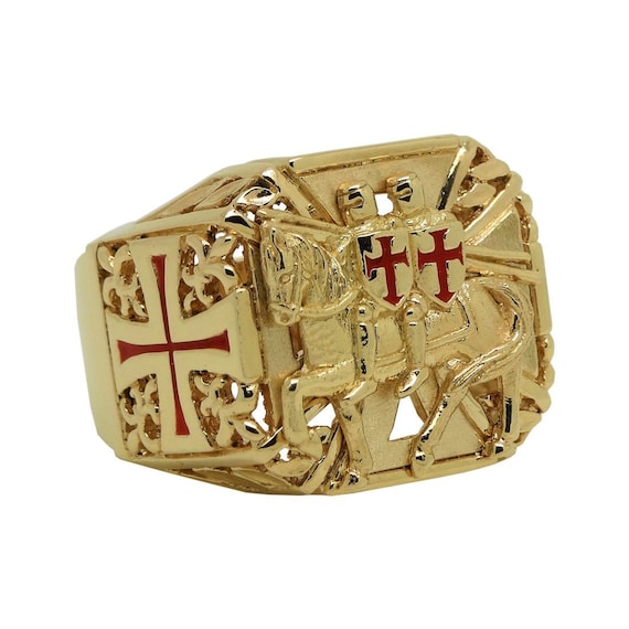 Anillo de hombre de oro macizo cruzado con cruz de los Caballeros Templarios Etsy Espana