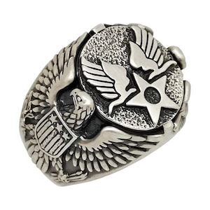 Air Force Veteran Army Star American Eagle Biker Sterling Silver 925 Men Ring Handcrafted Gift
