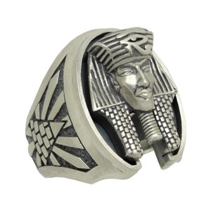 Egyptian Ankh Pharaoh Sterling Silver 925 Men Ring Tutankhamun Eye of Horus Gift