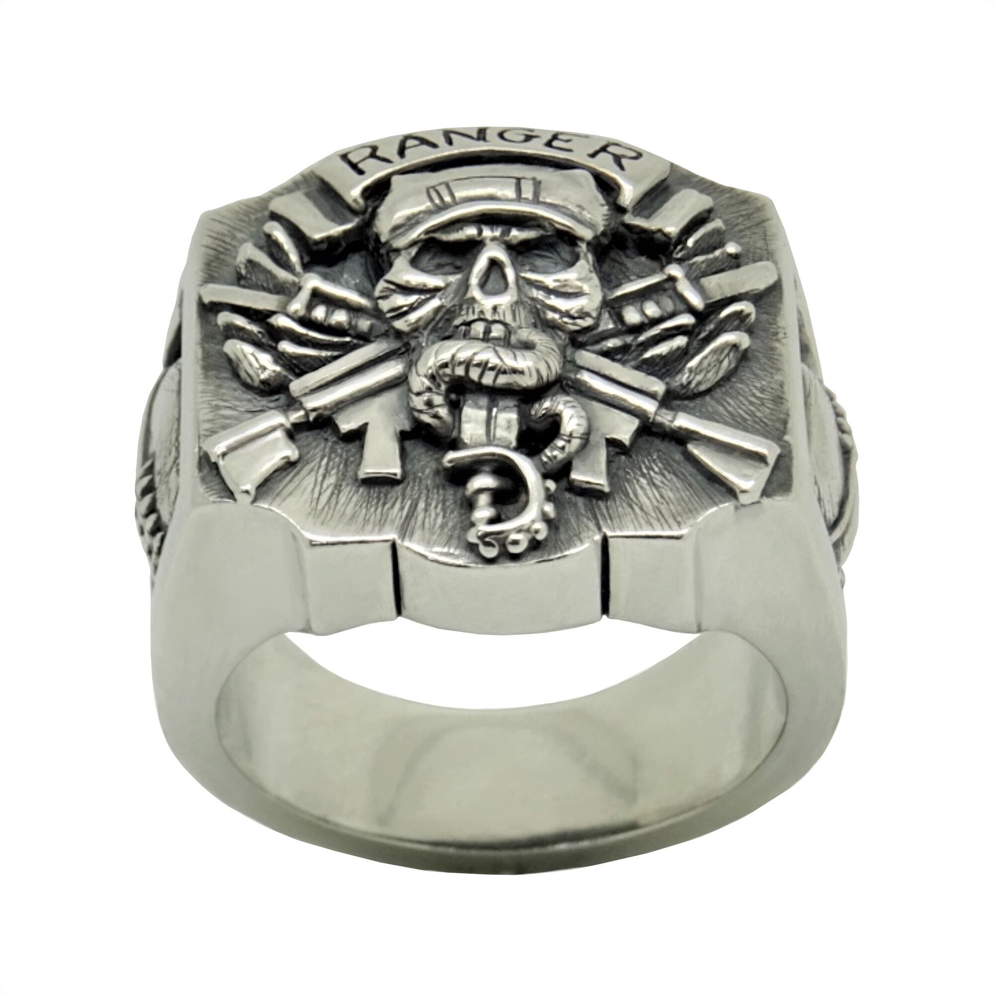 Ranger Rings Ranger Army Soldier Special Forces Sterling Silver 925 Men’s Skull ...