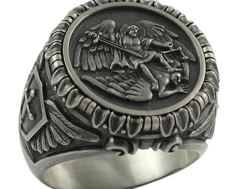 Saint Michael the Archangel Sterling Silver 925 Handcrafted Men Ring