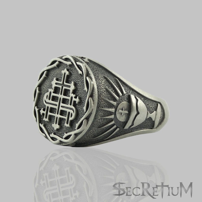 Jesuit Society of Jesus S.J Sterling Silver 925 IHS The Holy Name of Jesus Men Ring Custom made US Sizes