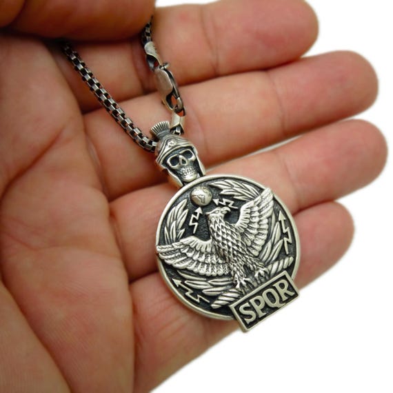 Eagle SPQR Skull Biker Sterling Silver 925 Men's Roman