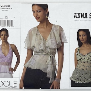 Vogue V2850 Anna Sui Flirty Empire Waist Tops Sewing Pattern Sz 18-20-22 Uncut