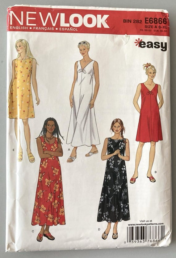 new look casual dresses E6866 Easy Summer 5 Designs Pattern Misses Sz S-XL UNCUT JUDY GARLAND WEDDING GOWN Purple bridal gown Denim Color:Pastel Pink
