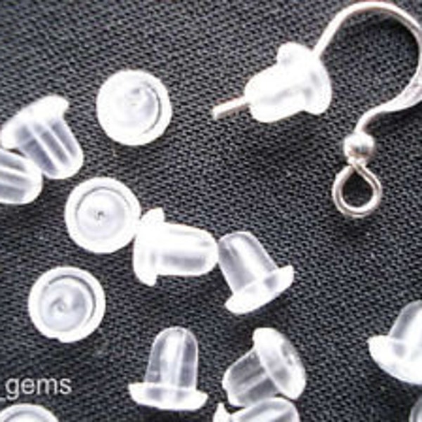 100 EARRING BACK STOPPERS Soft Clear Rubber Backs 5mm x 5mm