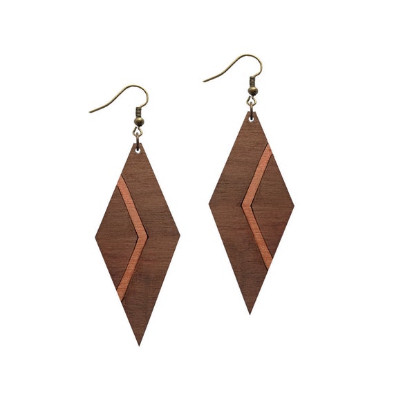 Triangle Earrings Wooden Dangle Earrings geometric earrings | Etsy