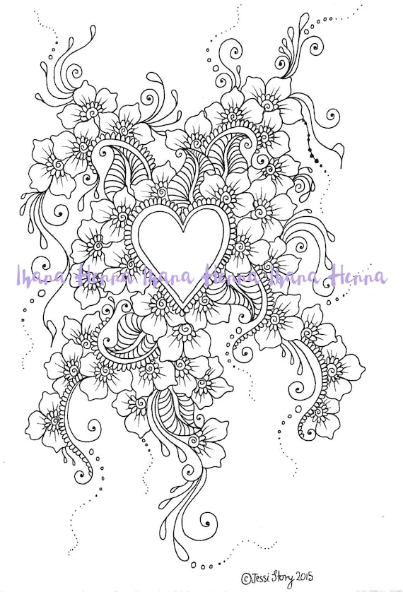 colouring page henna style for grownups and children etsy