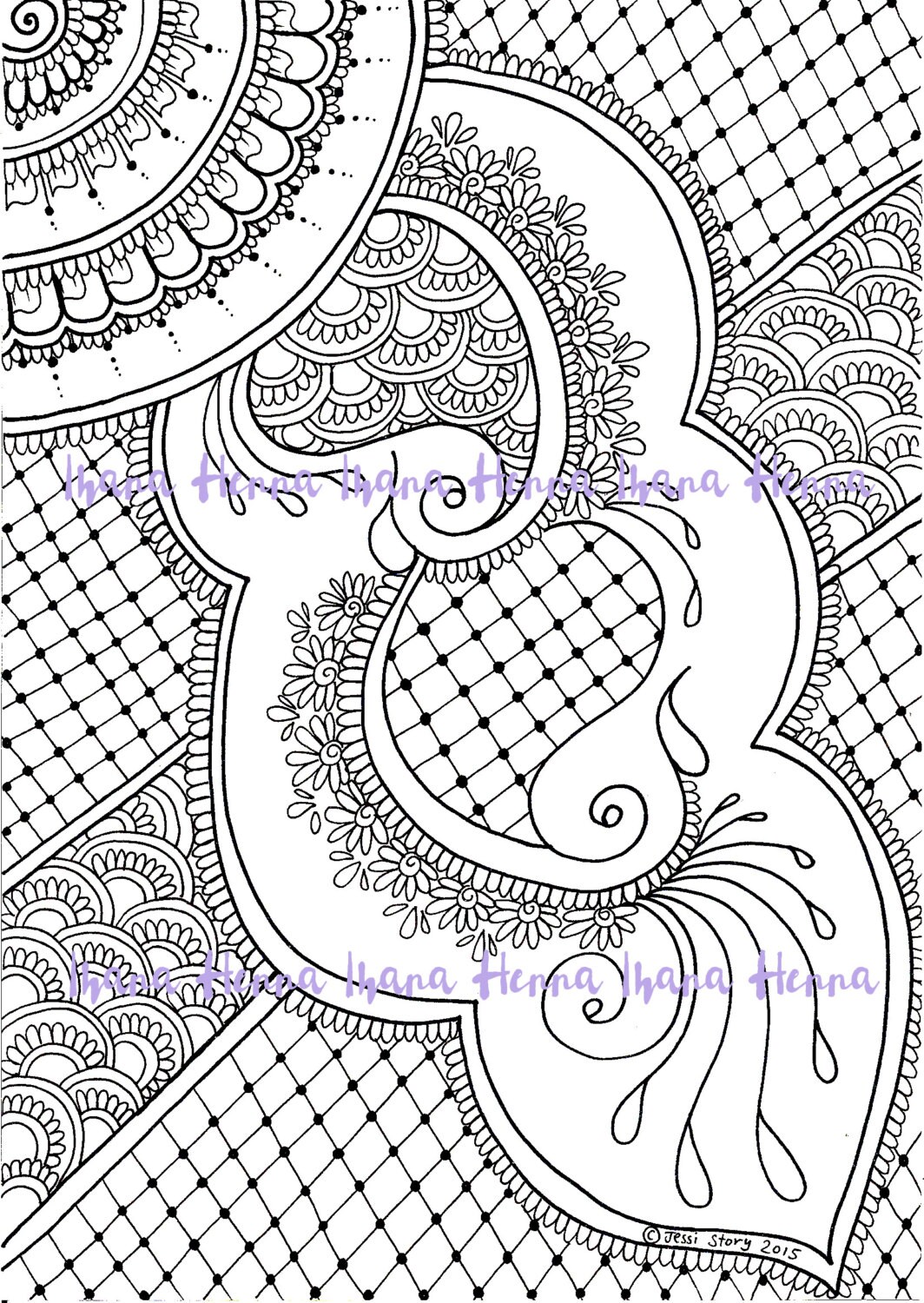 Colouring In Page for Grown Ups Henna Style | Etsy