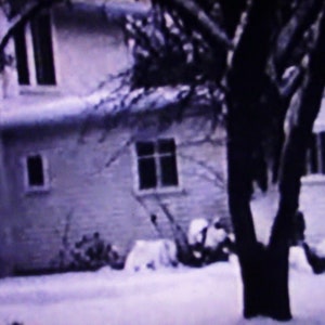 Puede incluir: Una casa blanca con nieve en el techo y en el suelo. Hay un árbol grande frente a la casa con nieve en las ramas. La casa tiene varias ventanas y una puerta.