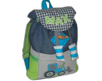 Kinderrucksack Baustelle Kindergartenrucksack mit Radlader (Jeans)