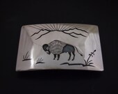Navajo Willie. A. Yazzie - Large Sterling Silver Overlay Buffalo Belt Buckle - 54.2 Grams - Excellent Condition - Hallmarked