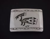 Sterling Silver Hopi Overlay Aztec Bird Belt Buckle - 20.0 Grams - Signed - Excellent Condition