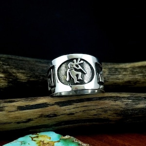 Vintage Sterling Silver Hopi Overlay With Kokopelli Ring by
