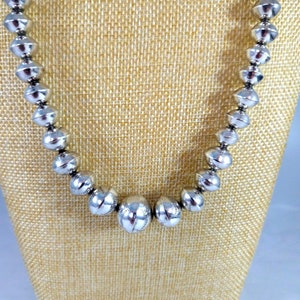 25&quot;  Handmade Vintage Navajo Sterling Silver Bead Necklace - 52 grams -