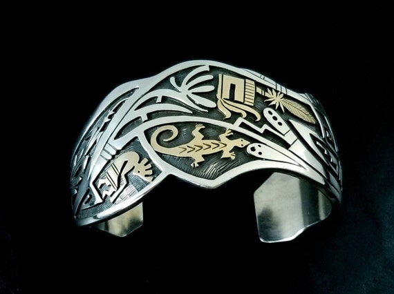 Quality 14k Gold Sterling Silver Mark Yazzie Vintage Native American Navajo Bracelet Old Quality 14k Gold Sterling Silver Mark Yazzie Vintage Native American Navajo Bracelet Old