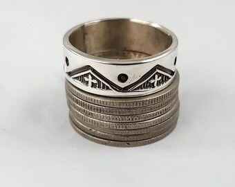 Navajo Troy Laner Sterling Silver Stamped Ring Excellent