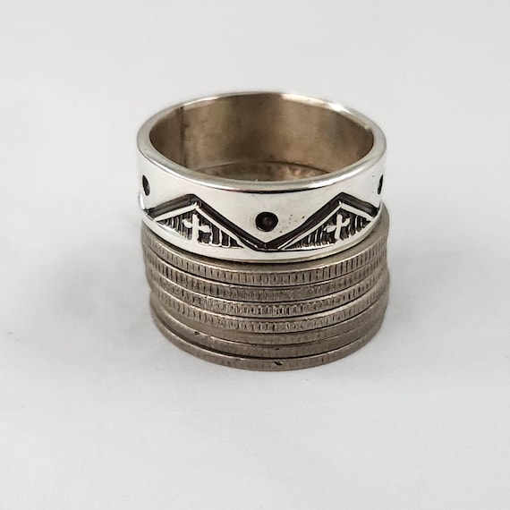 Navajo Troy Laner Sterling Silver Stamped Ring - Excellent
