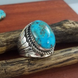 Size 12- Heavy - Large Navajo Sterling Silver  and Fox Turquoise Ring - Very Good Condition - 27.6 grams