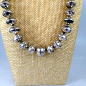 26&quot;  Handmade Vintage Navajo Sterling Silver Bead Necklace - 98 grams -