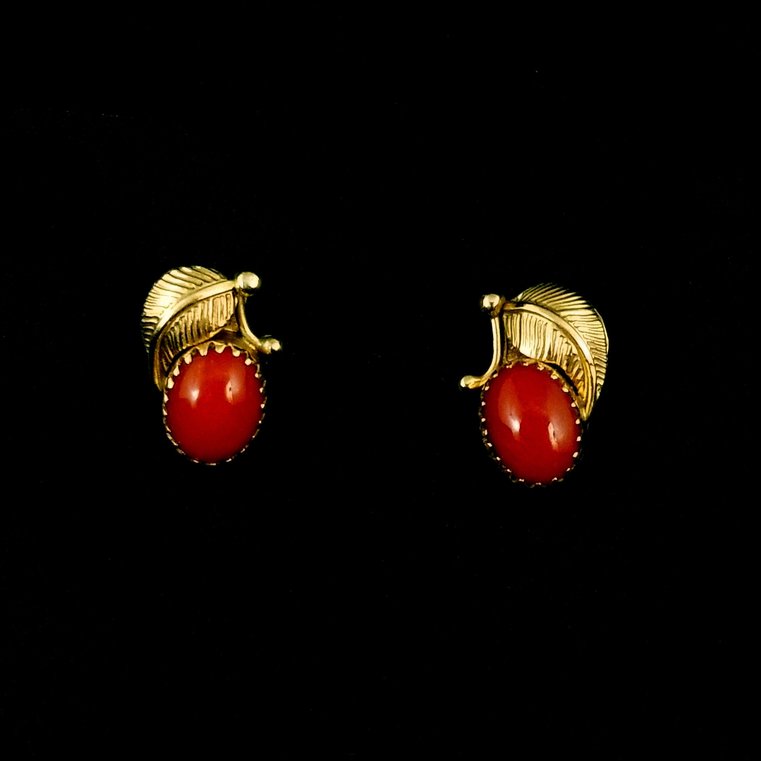 gold ruby faux pearl gripoix style cabochon round pierced stud earring –  Loved & Loved Again