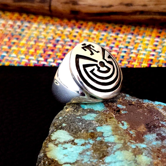 Men's HOPI Sterling Silver MAN IN THE MAZE Ring sz 11.5 Signed CS Carla  Stalker | #401024471