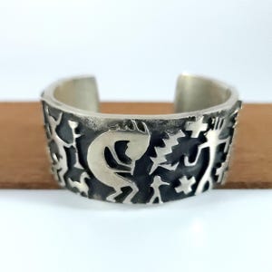 Danny Romero - Solid Sterling Silver   Navajo Overlay Story Tufa Cast Cuff Bracelet - 120 grams - Very Good Condition