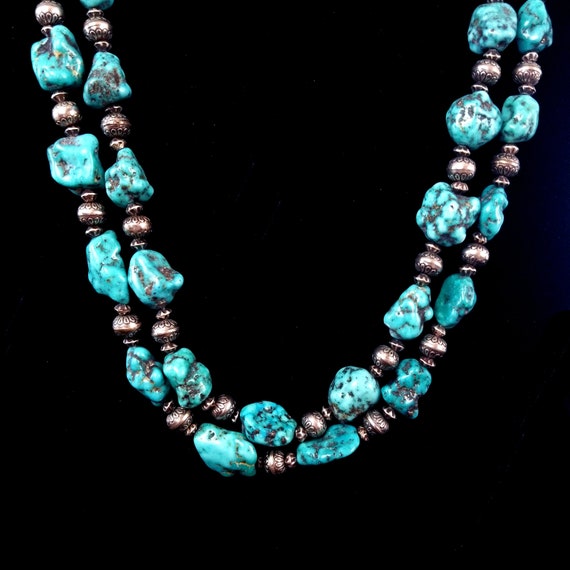 Heavy 166 Grams Chunk Turquoise Nugget Heishi Necklace Old Heavy 166 Grams Chunk Turquoise Nugget Heishi Necklace Old