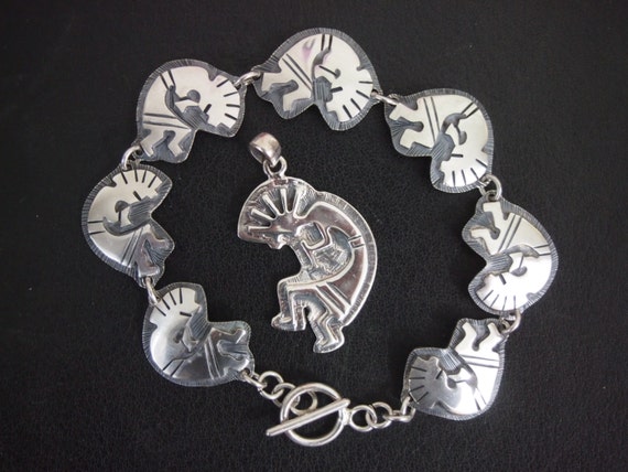 Sterling Silver Hopi Pendant and Bracelet - 33  g… - image 1
