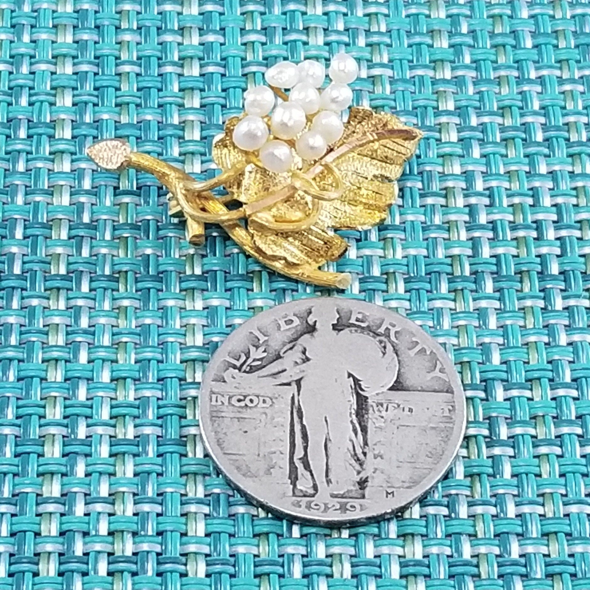 Broche Antique En Or 18k Raisins - Perles, Diamants Roses & Feuilles Émaillées Vertes, Vintage