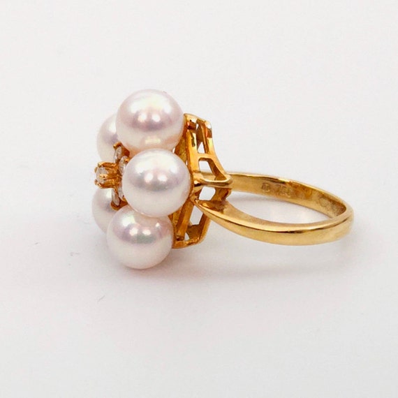 Vintage Mikimoto 18k Gold Pearl and DiamondCluste… - image 2