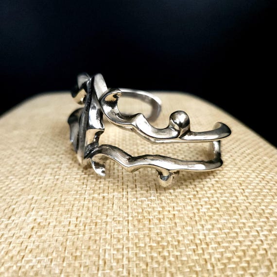 Solid Sterling Silver Sand Cast Cuff Bracelet - 4… - image 3