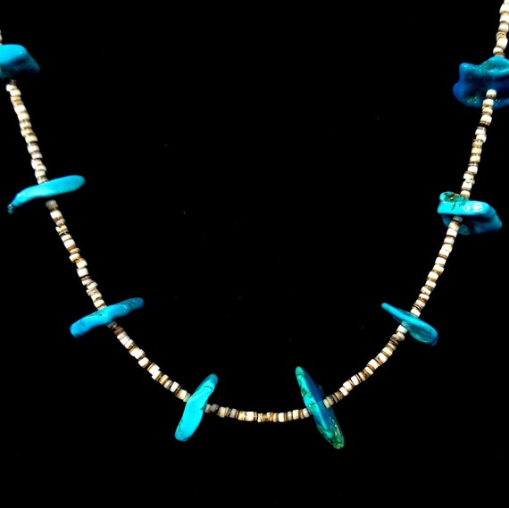 Vintage Navajo Necklace with Kingman Turquoise Nu… - image 1