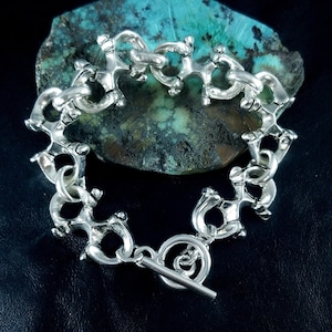 8&quot;  Vintage Sterling Silver Link Bracelet  with Toggle Clasp - 41.4 grams - Excellent Condition