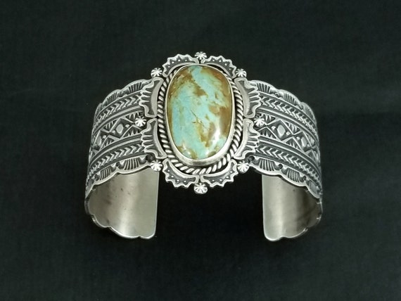 Exceptional Native American Navajo #8 Turquoise Mine Sterling Silver Ring Signed J. Tsosie Exceptional Native American Navajo #8 Turquoise Mine Sterling Silver Ring Signed J. Tsosie