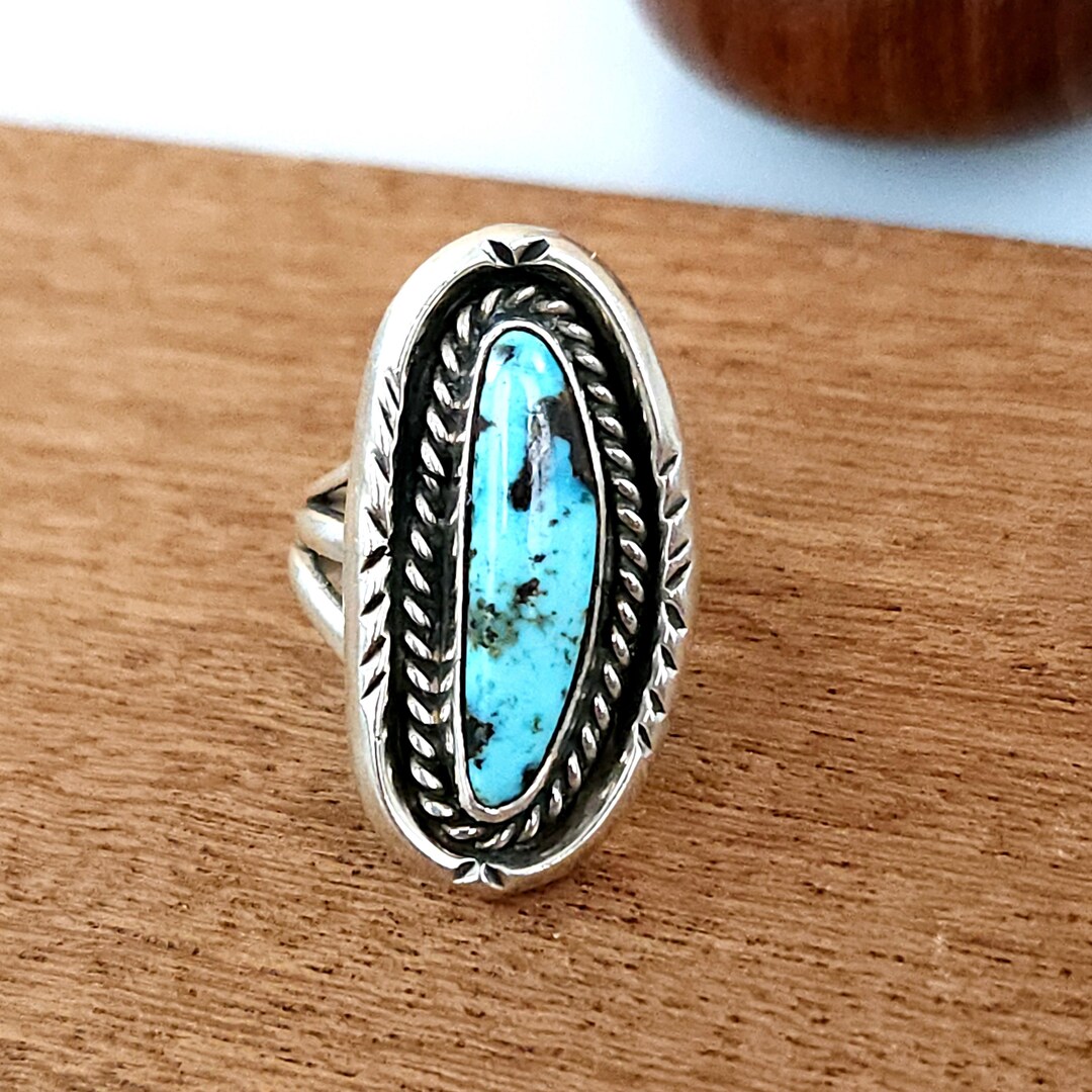 Size 6- Vintage Navajo Sterling Silver and Turquoise Ring - 10.7 Grams ...