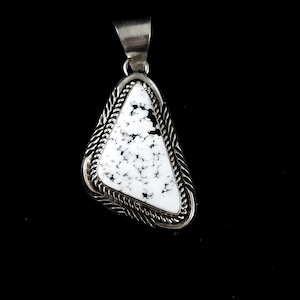 Large Sterling Silver and White Buffalo Turquoise  Pendant - 14.9 grams - Hallmarked