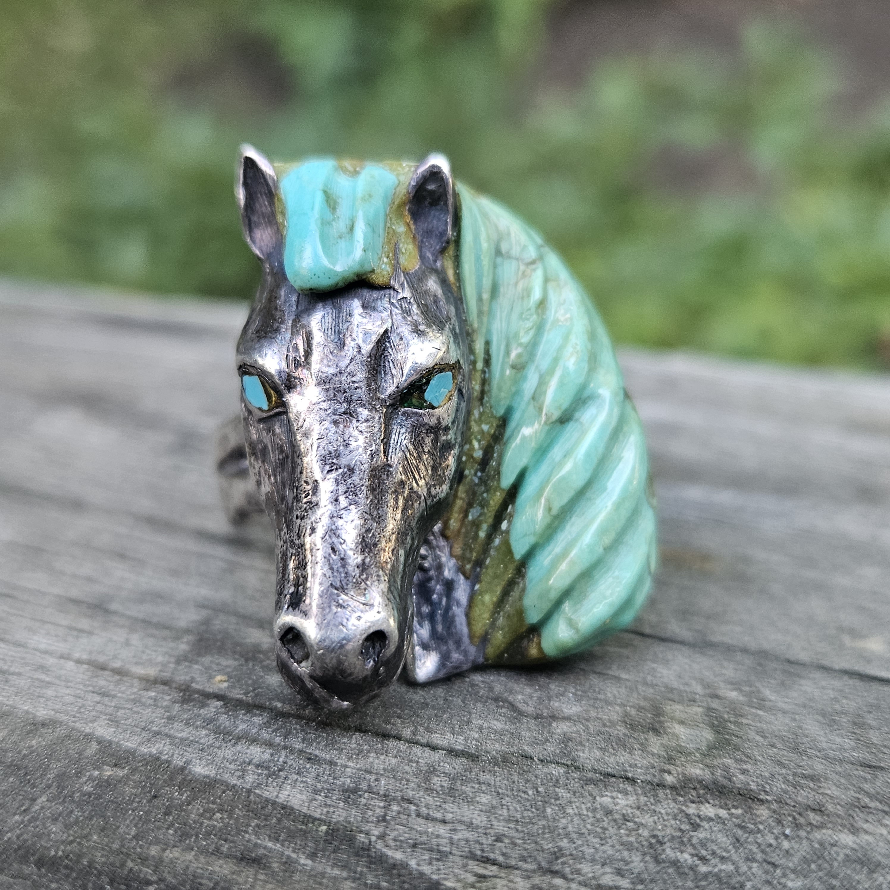 Sterling Silver and Turquoise Horse Head Belt Buckle by artist Johnny Blue Jay Who is/was  main image 4