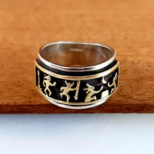 Size 6-3/4 -  M.M. Rogers Sterling Silver and 14k Story Teller Ring - Excellent Condition