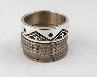 Navajo Troy Laner Sterling Silver Stamped Ring - Excellent