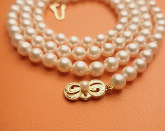 Vintage Mikimoto 28" Akoya Pearl Necklace with 18k Gold Clasp - Pearls Range in Size from 6mm to 6.5mm